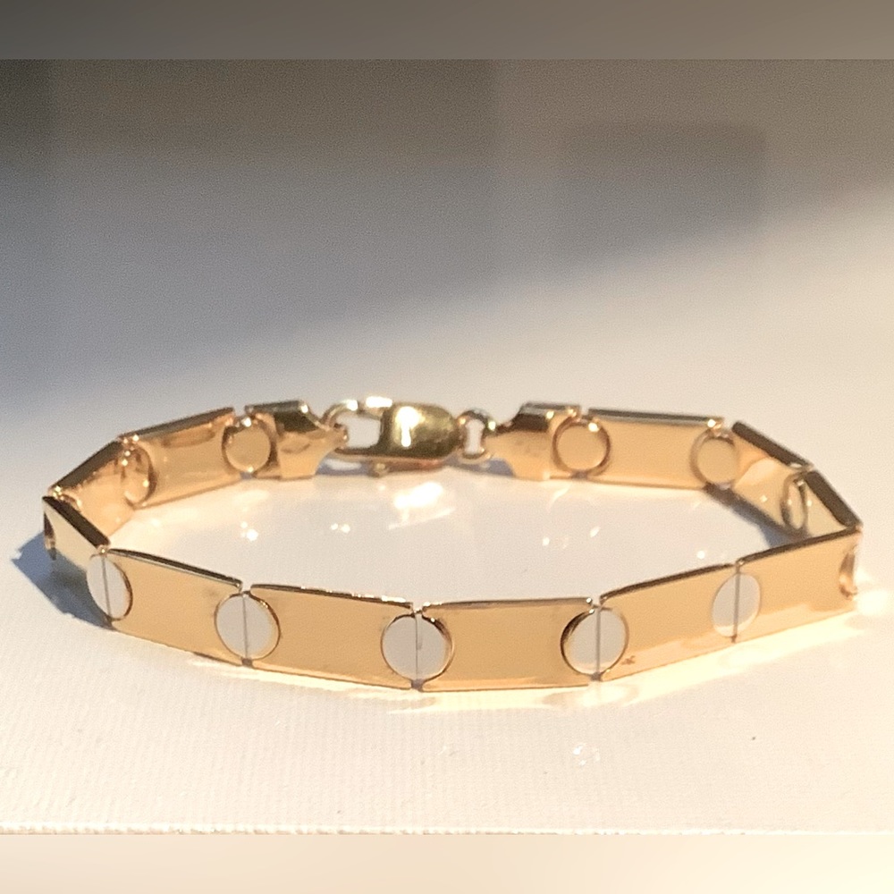 LOVE Screw Head Bracelet 18K Gold 925 Sterling Silver Italy Status Link Signed